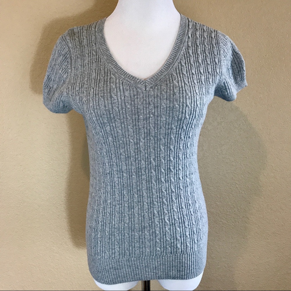 Gap Stretch Short Sleeve Grey V-Neck Sweater